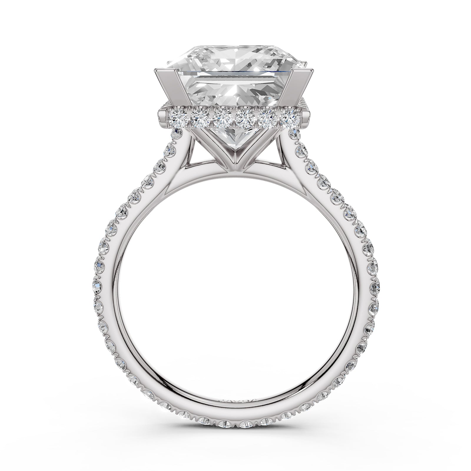 Cathedral Style Halo French U Pave Set Lab Grown Diamond Engagement Ring IGI Certified 4.55 Ctw.